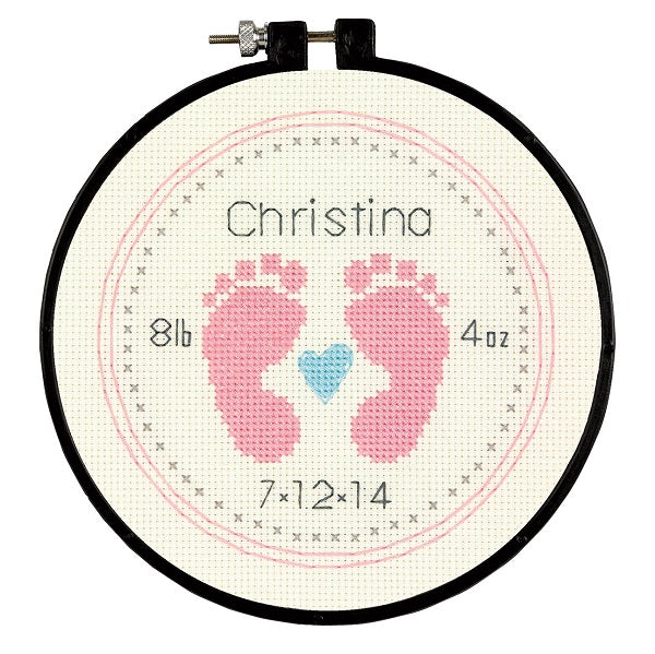 Baby Footprints Counted Cross Stitch Kit with Hoop kosse nanat khar kosse