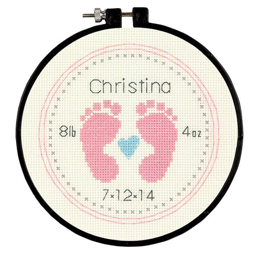 Baby Footprints Counted Cross Stitch Kit with Hoop